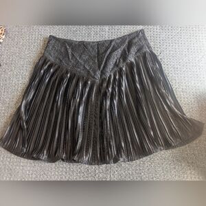 Cider Metallic Pleated Lace Waist Skater Skirt - Black